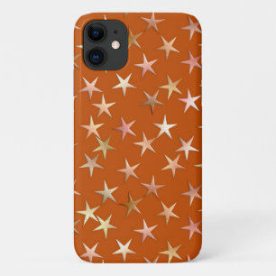 Capa Para iPhone 11 Estrelas metálicas, lâminas de ouro pálido e co