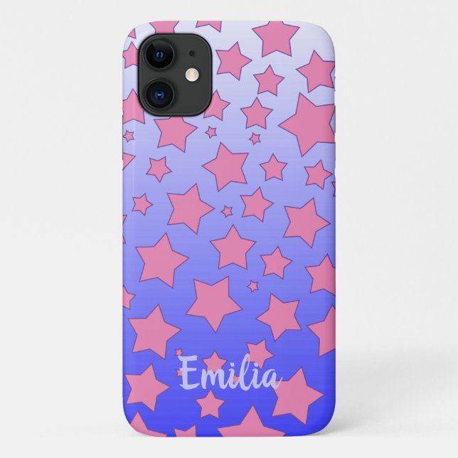 Capa Para iPhone 11 Estrelas roxas e cor-de-rosa (Verso)