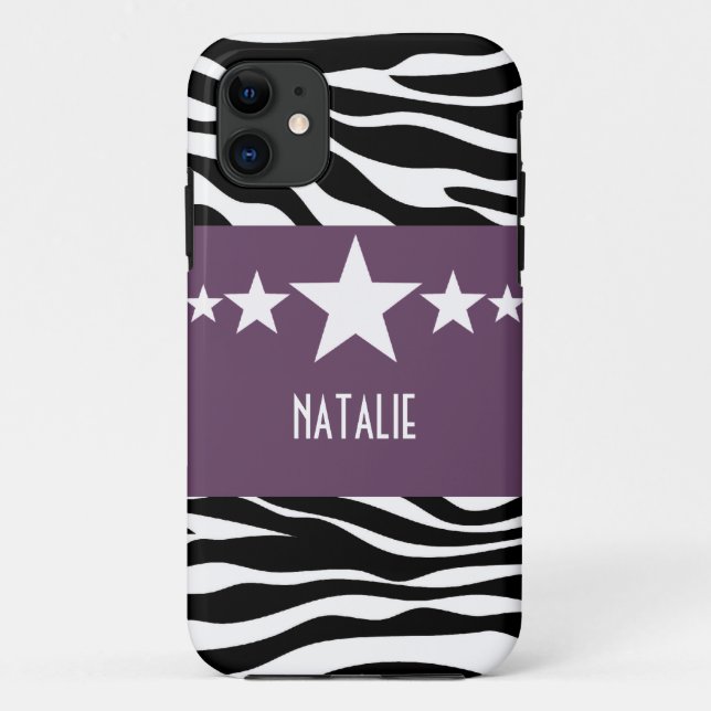 Capa Para iPhone 11 Estrelas Roxas Zebra BT iPhone 5 Caso (Verso)