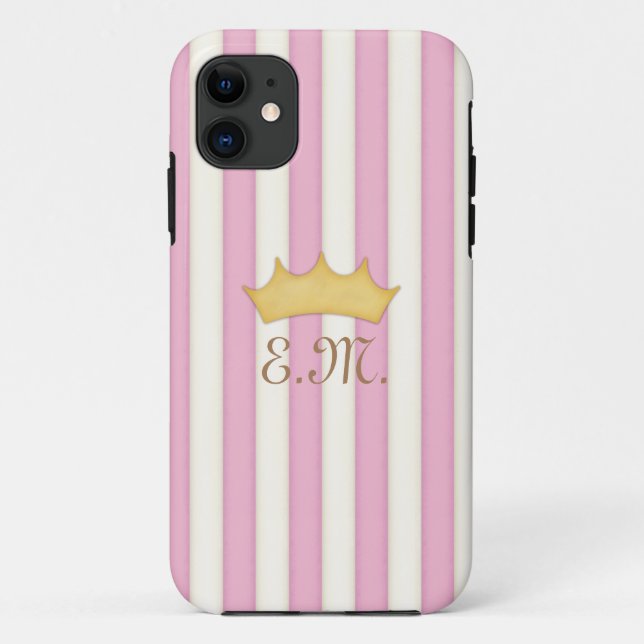 Capa Para iPhone 11 Estrias Vitorianas Rosa - Princesa Monograma Inver (Verso)