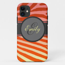 Capa Para iPhone 11 Estrias zebra laranja brilhante estrias personaliz