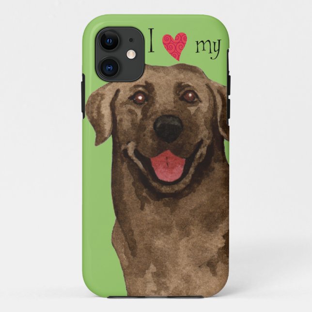 Capa Para iPhone 11 Eu amo meu laboratório de chocolate (Verso)