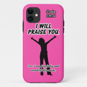Capa Para iPhone 11 Eu elogiá-lo-ei - silhueta do rosa do 139:14 do