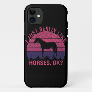 Capa Para iPhone 11 Eu gosto muito de cavalos em rosa e roxo profundo