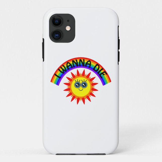 Capa Para iPhone 11 Eu Quero Morrer - Arco-Íris Sorrindo Sol (Verso)