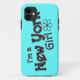 Capa Para iPhone 11 Eu sou uma menina de New York, flor, cobrir azul