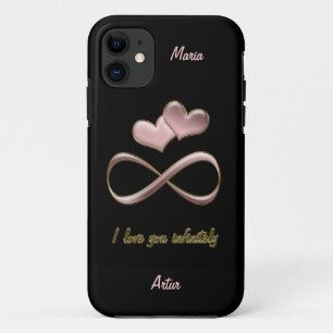 Capa Para iPhone 11 Eu te amo caixa preta cor-de-rosa infinita à moda