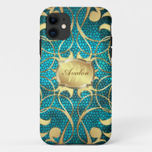 Capa Para iPhone 11 Exemplo filigrana Dourado ornamentado da cerceta