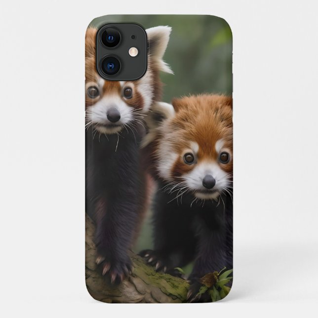 Capa Para iPhone 11 Exploradores de Árvore: Pandas Vermelhas Bebidas O (Verso)