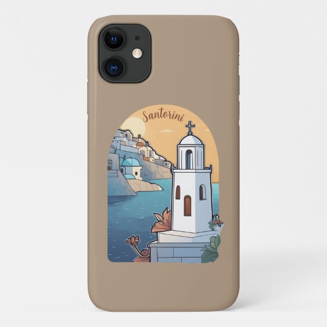 Capa Para iPhone 11 Explorando Santorini, Grécia (Verso)