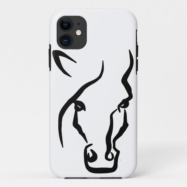 Capa Para iPhone 11 Face de Cavalo Preto e Branco (Verso)