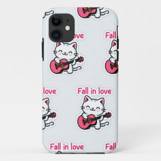 Capa Para iPhone 11 "Fall in Love Gatinho Sticker"