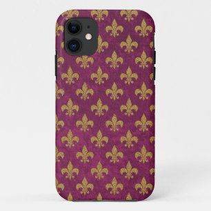 Capa Para iPhone 11 Falso na moda elegante veludo e flor de lis do