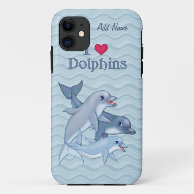 Capa Para iPhone 11 Família IiHeart Dolphin - Personalizar (Verso)