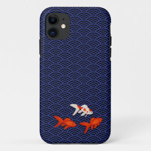 Capa Para iPhone 11 Fantail Goldfish no padrão de onda de Seigaiha Ja