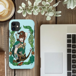 Capa Para iPhone 11 Fantasia Encantada da Floresta Verde Arqueira Elfa