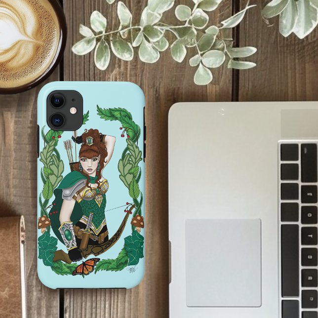 Capa Para iPhone 11 Fantasia Encantada da Floresta Verde Arqueira Elfa (Criador carregado)