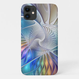 Capa Para iPhone 11 Fantasia Floral, Abstrato Fractal Colorida