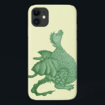 Capa Para iPhone 11 fantasia mítica criatura doce dragão verde<br><div class="desc">Este pequeno dragão verde muito bonito está esticando suas asas e sorrindo, todas as escalas do seu dragão bebê são enfatizadas por um contorno verde mais escuro que é suavemente misturado. Ele é um pequeno dragão verde especial que eu criei a lápis há algum tempo, Eu melhorei digitalmente a imagem...</div>