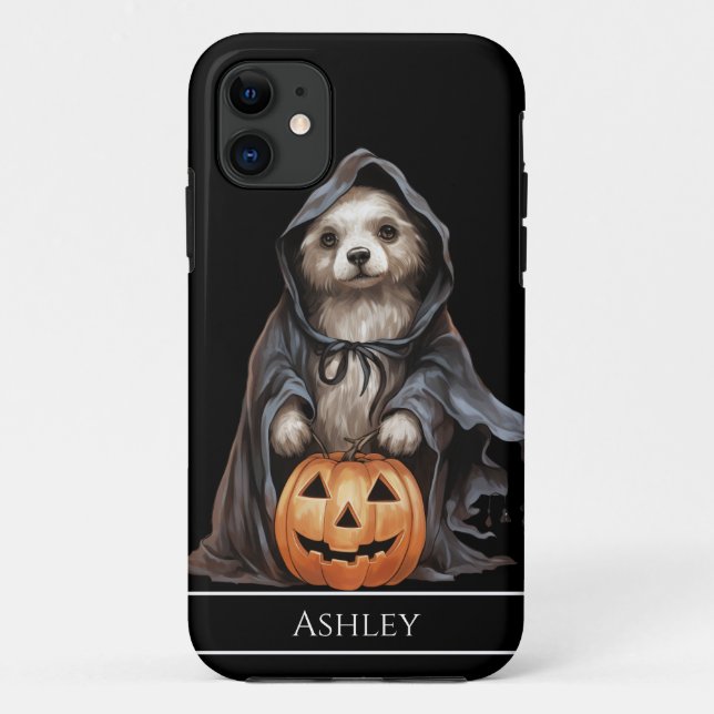 Capa Para iPhone 11 Fantasma de Cachorro Bonito do Halloween Personali (Verso)