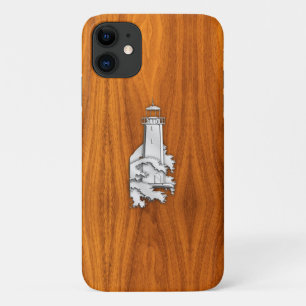 Capa Para iPhone 11 Farol Cromo no Teak Veneer Impressão