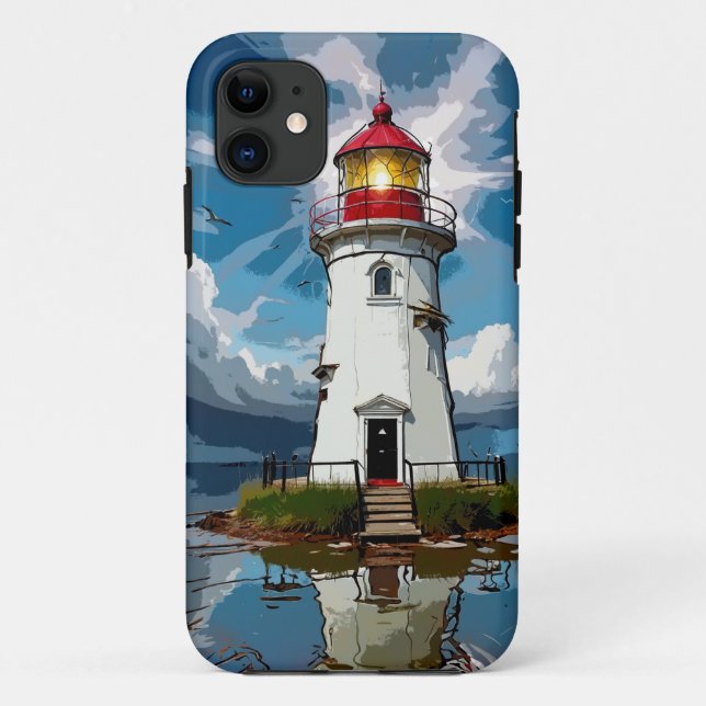 Capa Para iPhone 11 Farol Stormy - Torre Navegável (Verso)