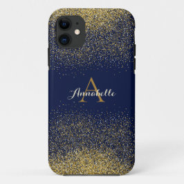Capa Para iPhone 11 Faux Glitter Dourado Monograma