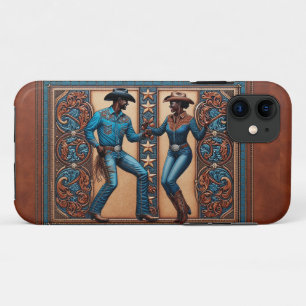 Capa Para iPhone 11 Faux Tool Leather Brown e Dançarinos Turquesa