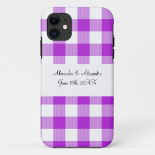 Capa Para iPhone 11 Favoritos de casamento de gingham púrpura