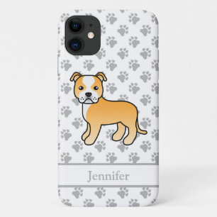Capa Para iPhone 11 Fawn E White Staffit Dog & Name