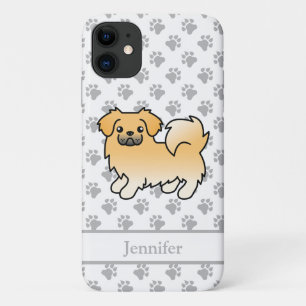 Capa Para iPhone 11 Fawn Tibetan Spaniel Cute Cartoon Dog & Name