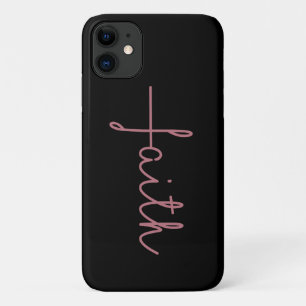 Capa Para iPhone 11 Fé Dourada de Cruz de Preto e Rosa