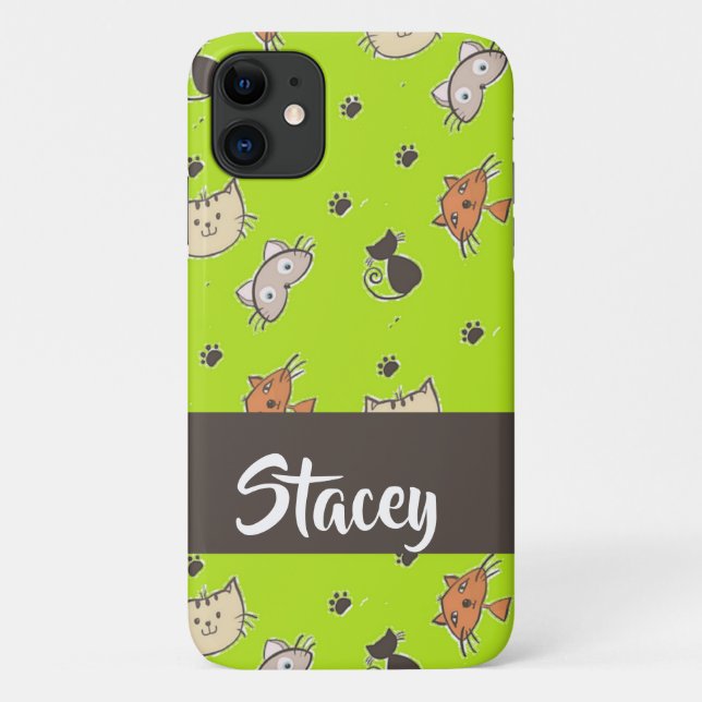 Capa Para iPhone 11 Felinos brancos em verde (Verso)