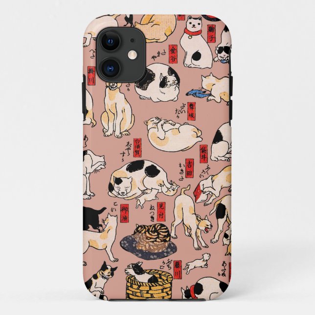 Capa Para iPhone 11 felinos japoneses gatinho Ukiyo-e engraçado (Verso)