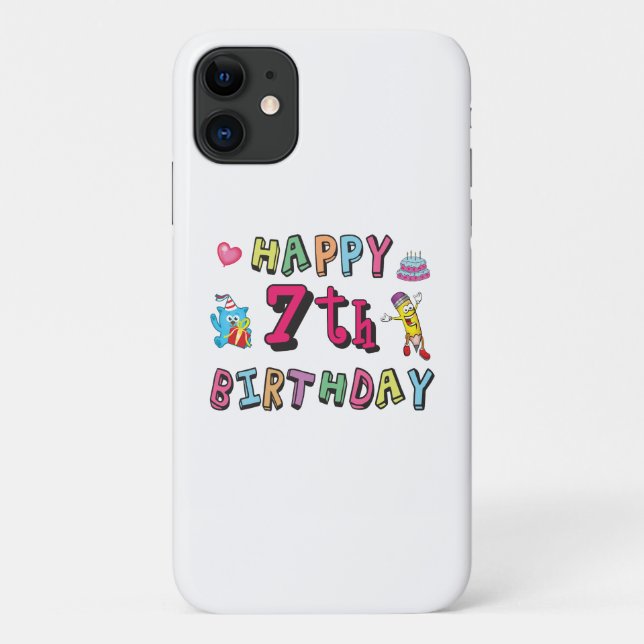 Capa Para iPhone 11 Feliz aniversário de 7. 7 anos. (Verso)