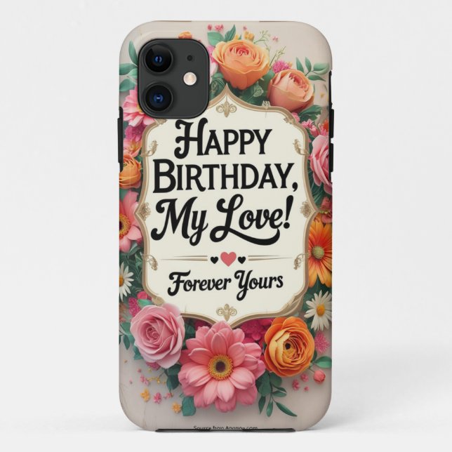 Capa Para iPhone 11 Feliz Aniversário Meu Amor - Romântico (Verso)