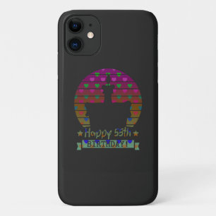 Capa Para iPhone 11 Feliz bolo de aniversário de 55 anos com coraçõ