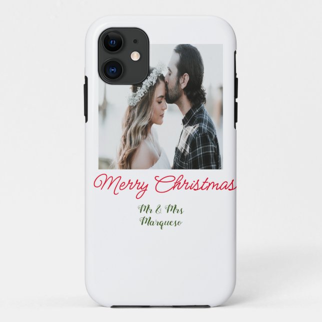 Capa Para iPhone 11 Feliz casal de Natal - adicione nome feliz holida (Verso)