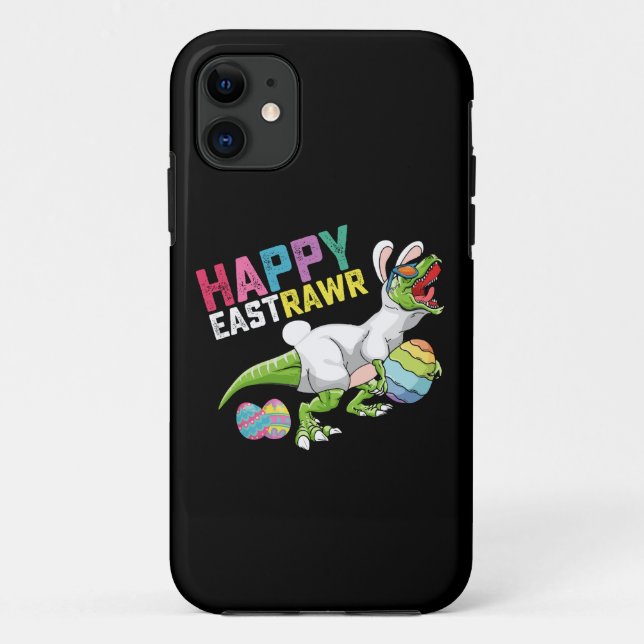 Capa Para iPhone 11 Feliz Coelho de Páscoa Dinossauro T Rex Ovo de Pás (Verso)