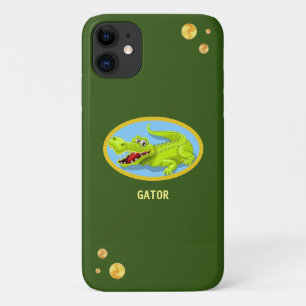Capa Para iPhone 11 Feliz crocodilo e ouro confetti na floresta verde