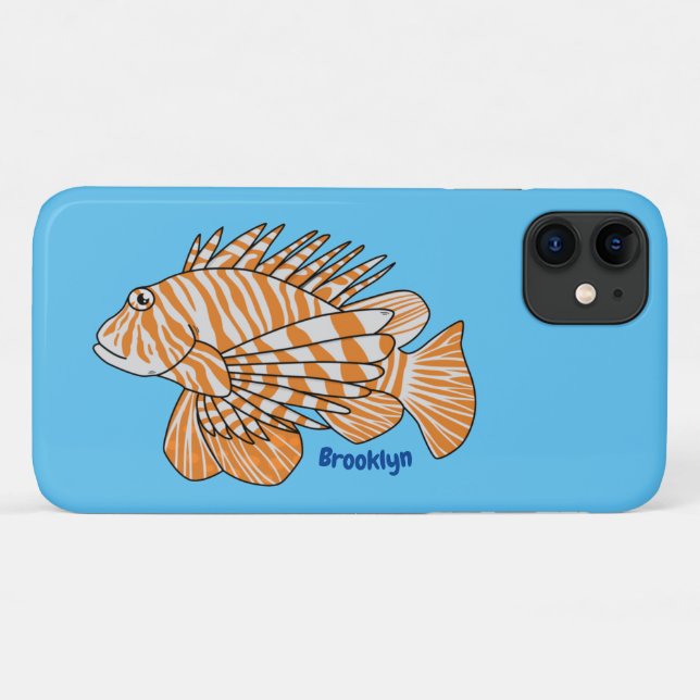 Capa Para iPhone 11 Feliz desenho animado de lionfish (Verso (horizontal))