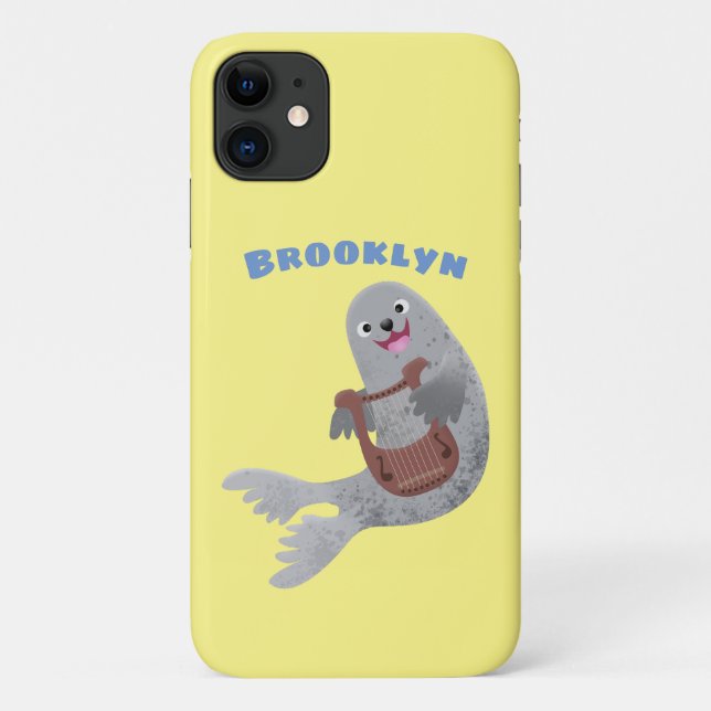 Capa Para iPhone 11 Feliz desenho animado do selo harp (Verso)