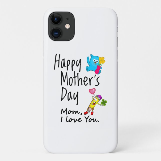 Capa Para iPhone 11 Feliz dia de as mães. Mãe, eu te amo. (Verso)