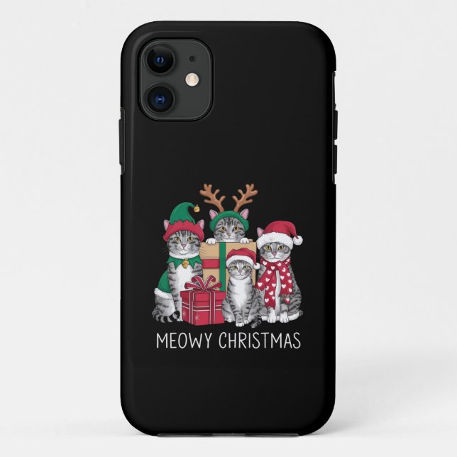 Capa Para iPhone 11 Feliz Natal Gato Xmas Engraçado Prato (Verso)