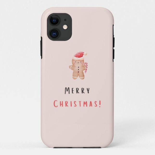Capa Para iPhone 11 Feliz Natal Pastel Pink Gingerpão (Verso)