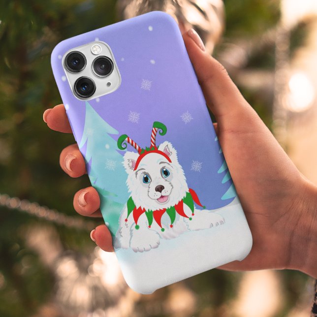 Capa Para iPhone 11 Feliz Natal Samoyed Com Toco de Elfo  (Criador carregado)