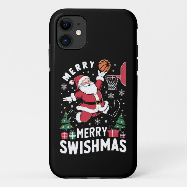Capa Para iPhone 11 Feliz Natal Swishmas Papai Noel Jogando Basquete  (Verso)
