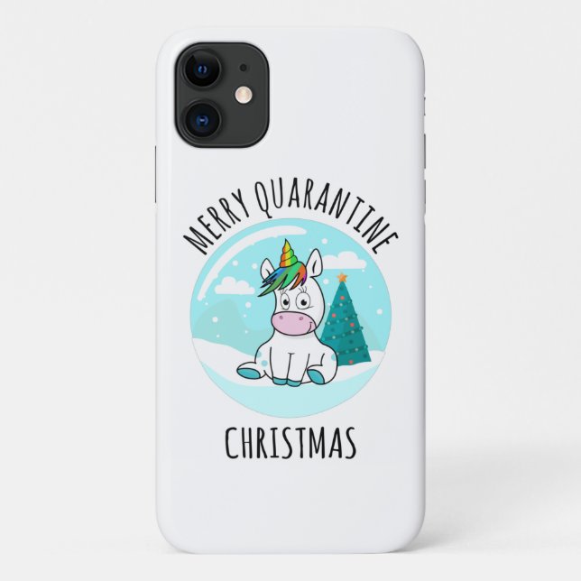 Capa Para iPhone 11 Feliz Quarantine Christmas Unicorn (Verso)