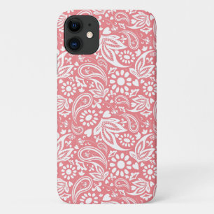 Capa Para iPhone 11 Feminina Rosa e White Boho Paisley, Padrão