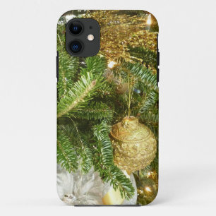 Capa Para iPhone 11 Feriado de Prata e Árvore de Natal Dourada